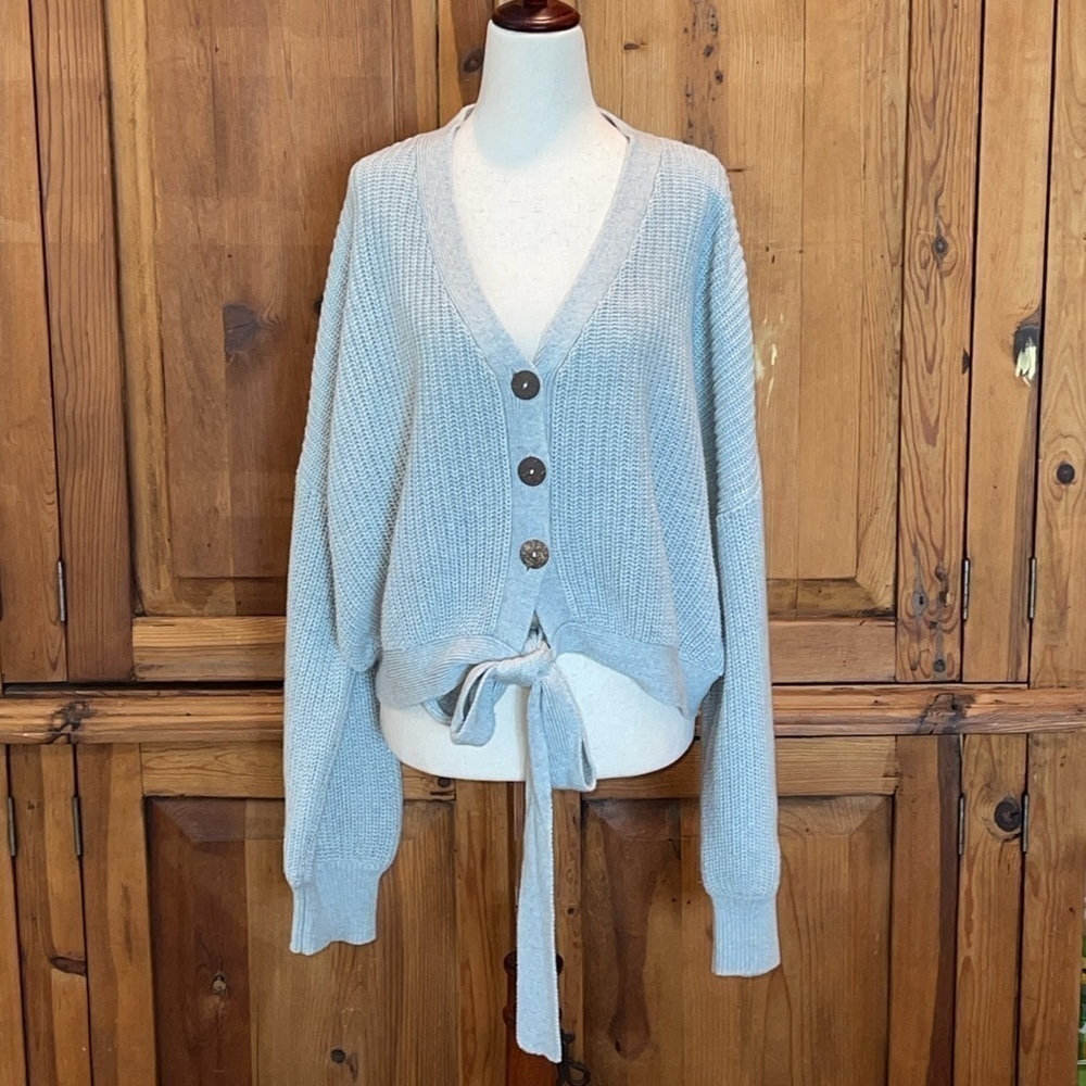LUMIERE Gray Relaxed Fit Gray Cropped Balloon Sleeve Sweater Sz. L - Picture 15 of 15